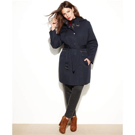 michael kors belted raincoat navy m|michael kors raincoat with hood.